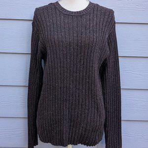 Banana Republic Crewneck Ribbed Brown Cotton/Silk/Wool Pullover, M